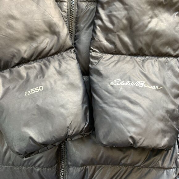 Eddie Bauer Luna Peak Down Parka Jacket Women M Black Hooded Goose Duvet EB550 - Picture 7 of 14